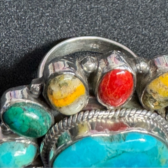 Multicolor Heart-Shaped Stone 925 Sterling Silver Ring